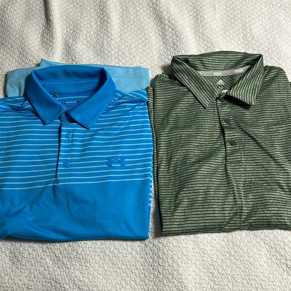 Bundle of 2 golf polo shirts size medium green adidas blue Under Armour